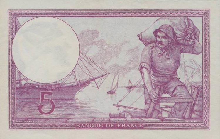 Back of France p72a: 5 Francs from 1917