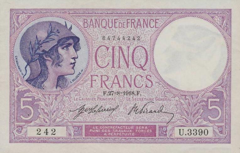 Front of France p72a: 5 Francs from 1917