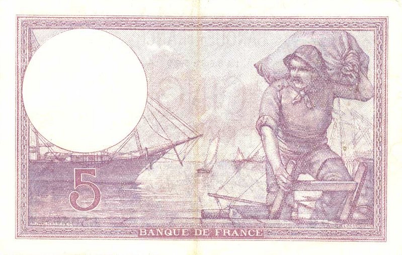 Back of France p72b: 5 Francs from 1920
