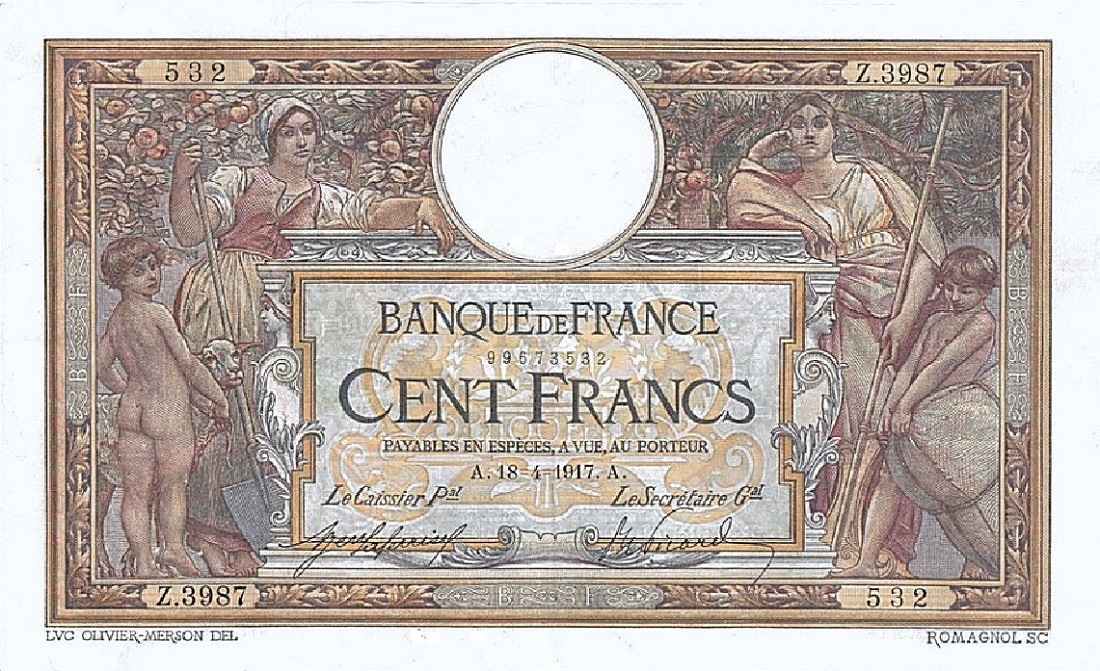 Front of France p75: 100 Francs from 1917