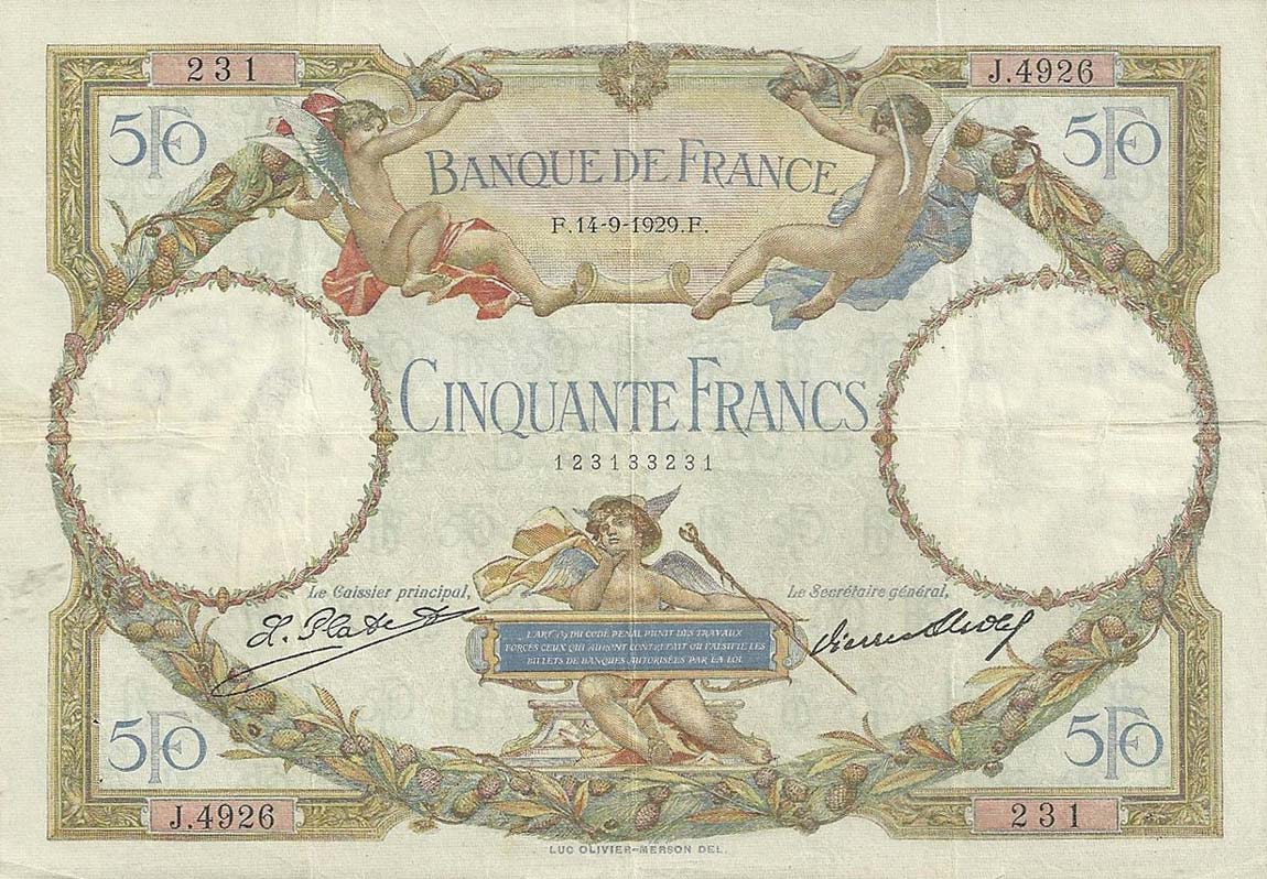Front of France p77a: 50 Francs from 1927