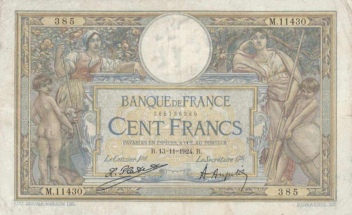 Front of France p78a: 100 Francs from 1923