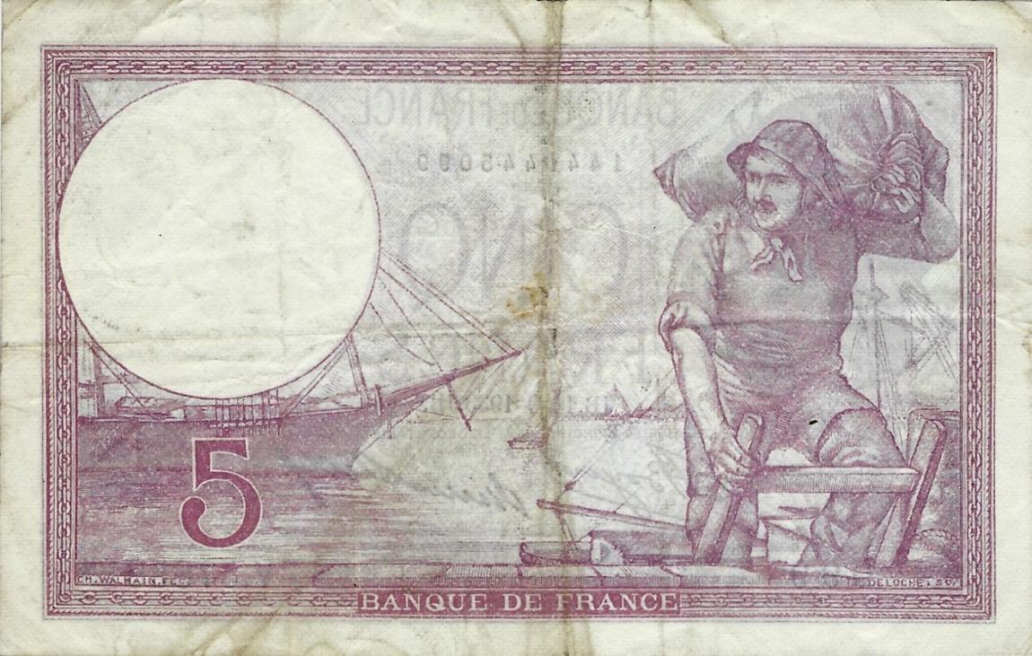Back of France p83a: 5 Francs from 1939