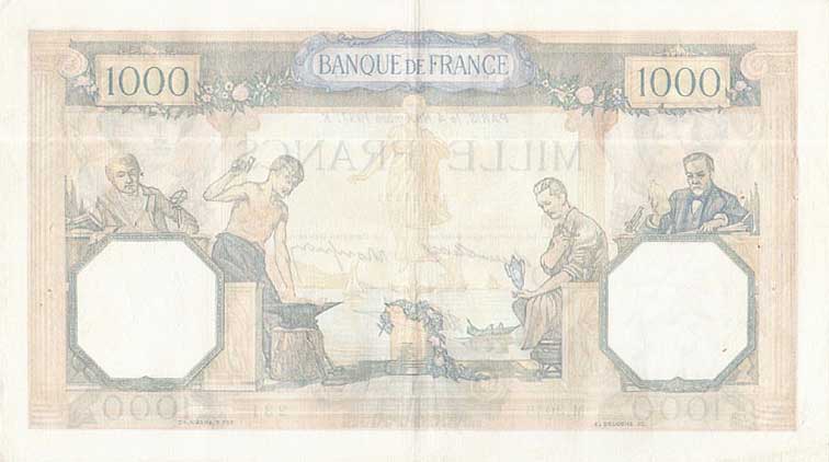 Back of France p90b: 1000 Francs from 1937