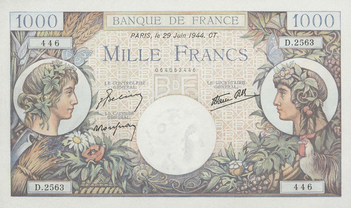 Front of France p96b: 1000 Francs from 1941