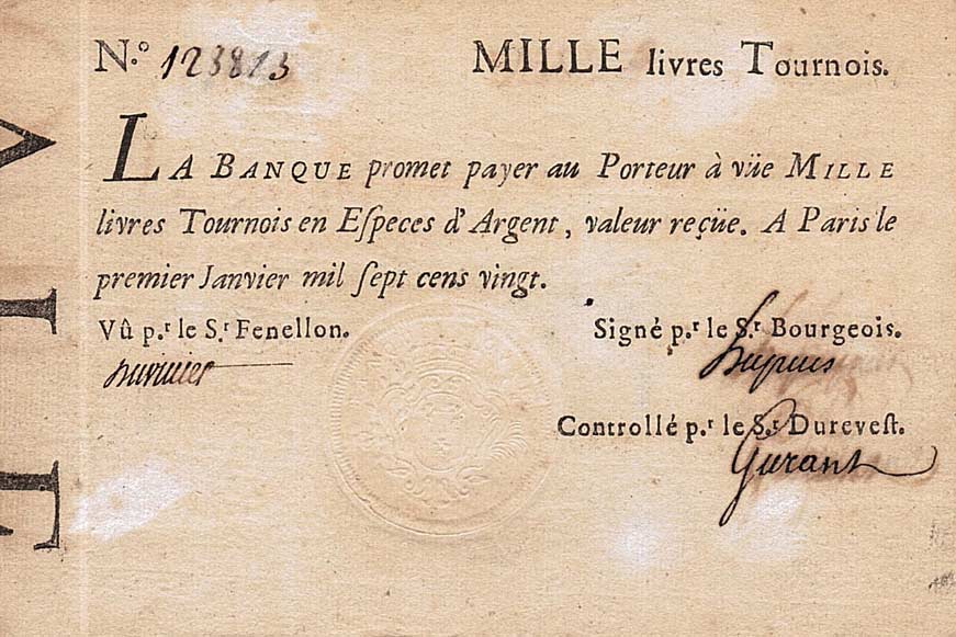 Front of France pA18b: 1000 Livres from 1720