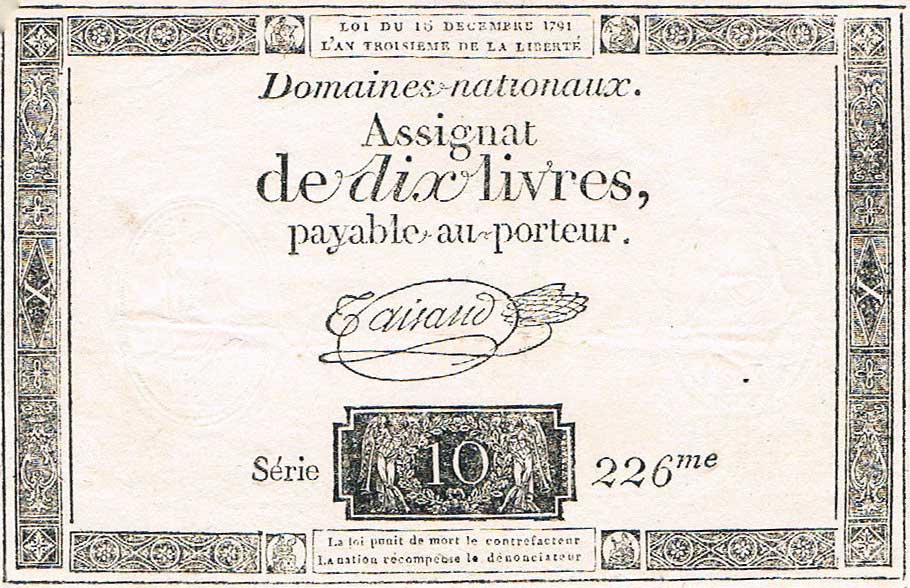Front of France pA51: 10 Livres from 1791
