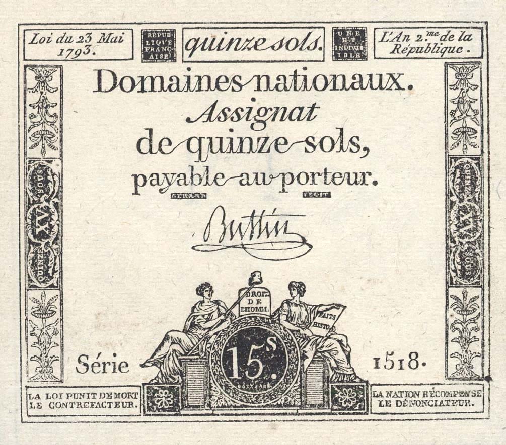 Front of France pA69b: 15 Soles from 1793