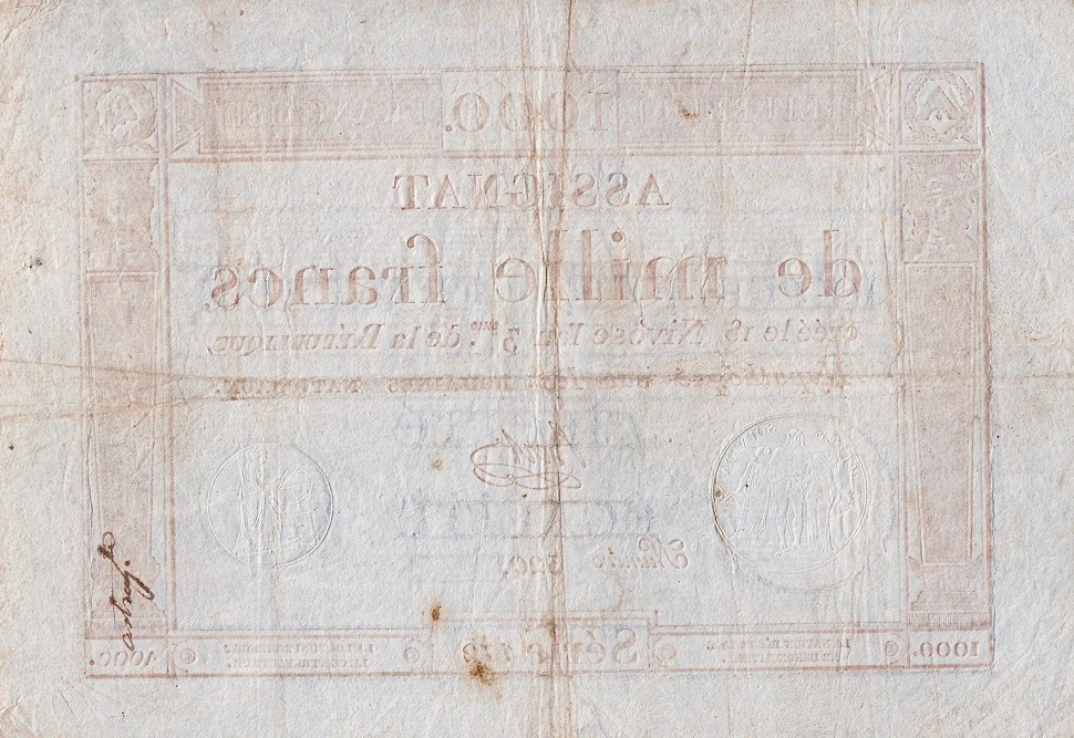 Back of France pA80: 1000 Francs from 1795