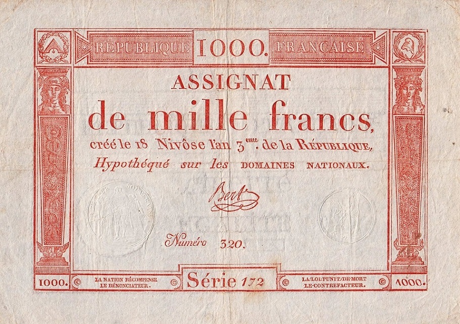 Front of France pA80: 1000 Francs from 1795