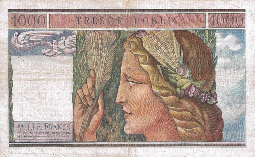 Back of France pM12a: 1000 Francs from 1955
