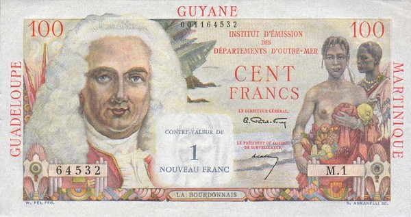 Front of French Antilles p1a: 1 Nouveaux Franc from 1961