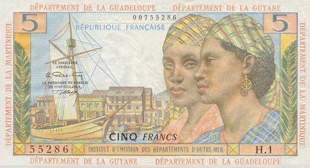 Front of French Antilles p7b: 5 Francs from 1984