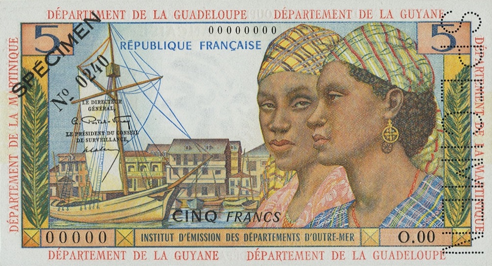 Front of French Antilles p7s: 5 Francs from 1964