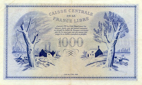 Back of French Equatorial Africa p14a: 1000 Francs from 1941