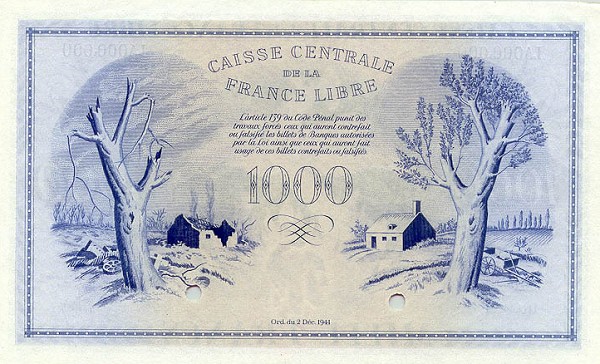 Back of French Equatorial Africa p14s2: 1000 Francs from 1941