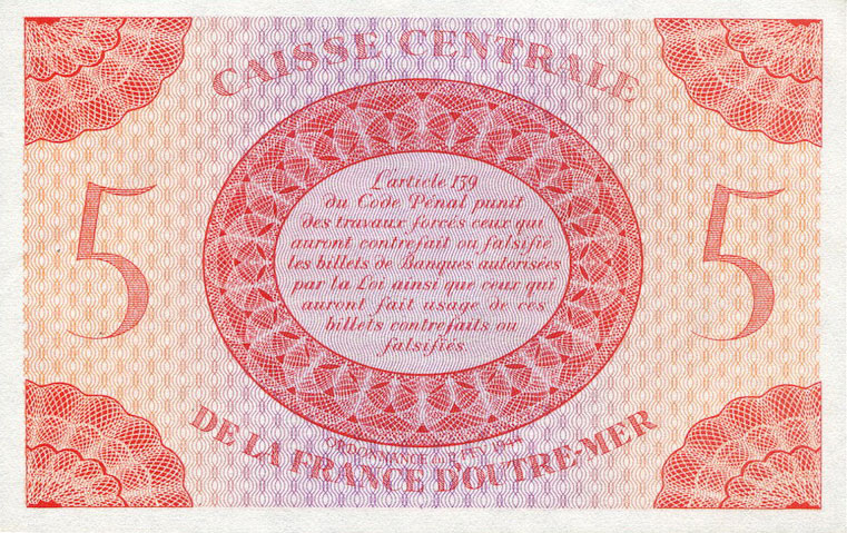 Back of French Equatorial Africa p15c: 5 Francs from 1944