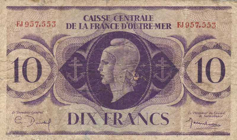 Front of French Equatorial Africa p16a: 10 Francs from 1944