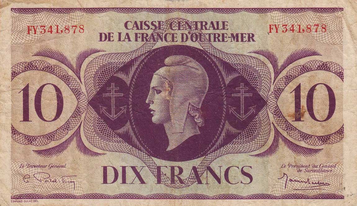 Front of French Equatorial Africa p16b: 10 Francs from 1944