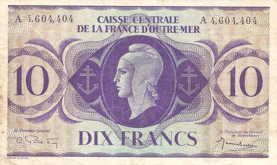 Front of French Equatorial Africa p16d: 10 Francs from 1944