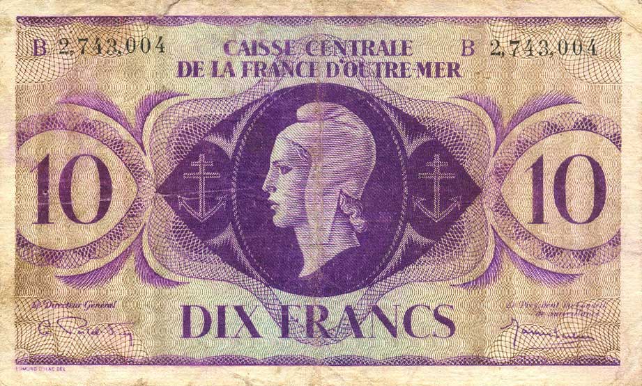 Front of French Equatorial Africa p16e: 10 Francs from 1944