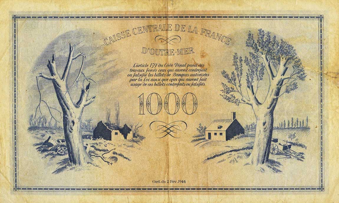 Back of French Equatorial Africa p19a: 1000 Francs from 1944