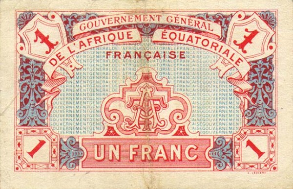 Back of French Equatorial Africa p2a: 1 Franc from 1917