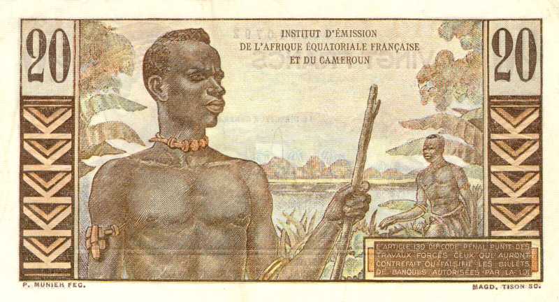 Back of French Equatorial Africa p30: 20 Francs from 1957