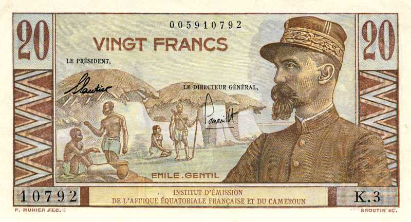 Front of French Equatorial Africa p30: 20 Francs from 1957