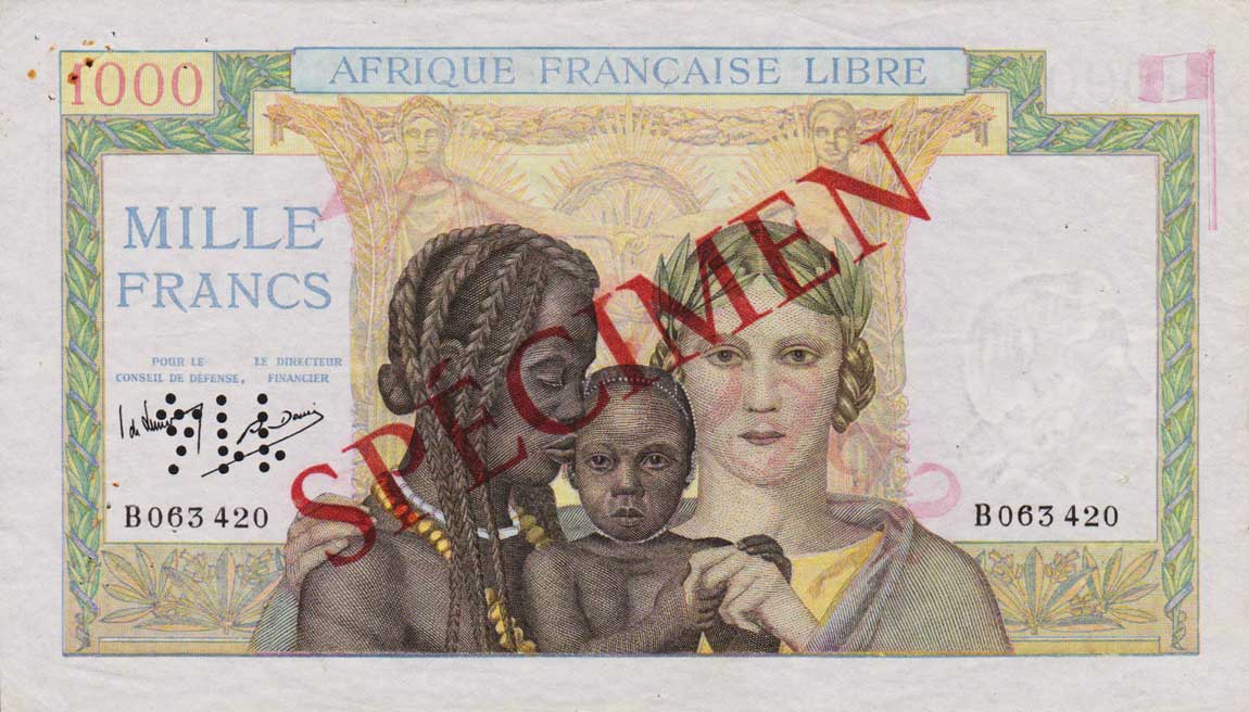 Front of French Equatorial Africa p9s: 1000 Francs from 1941