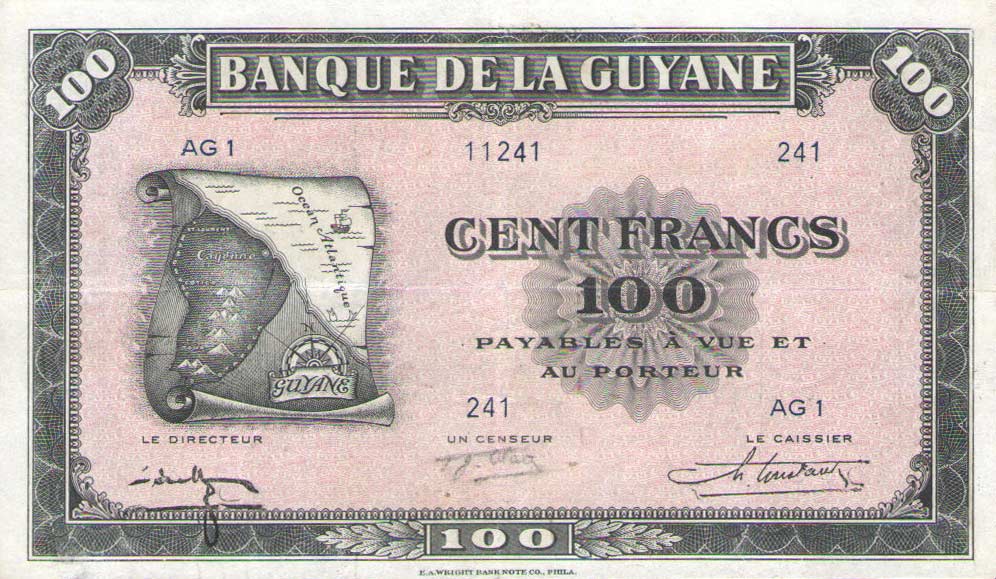 Front of French Guiana p13b: 100 Francs from 1942