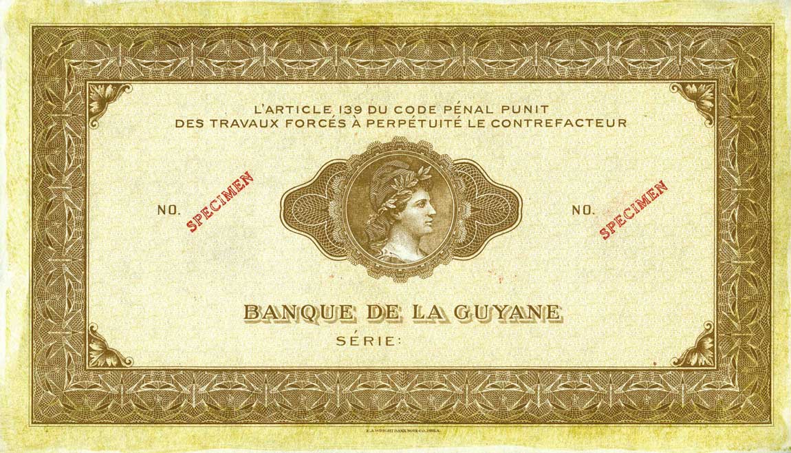 Back of French Guiana p15s: 1000 Francs from 1942