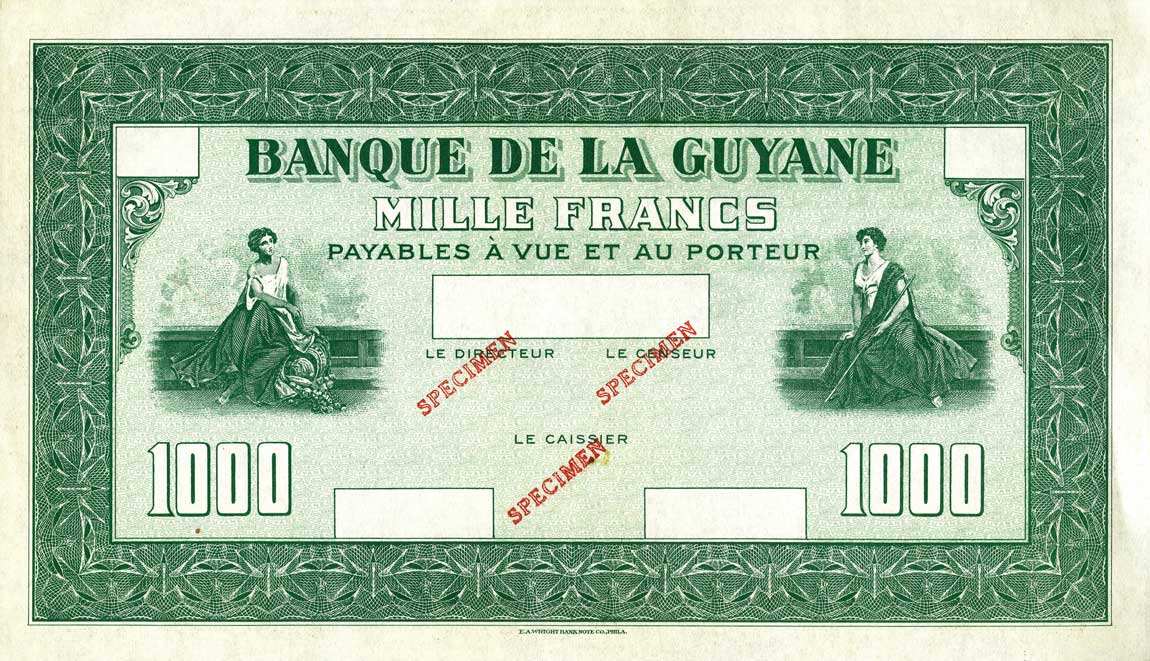 Front of French Guiana p15s: 1000 Francs from 1942