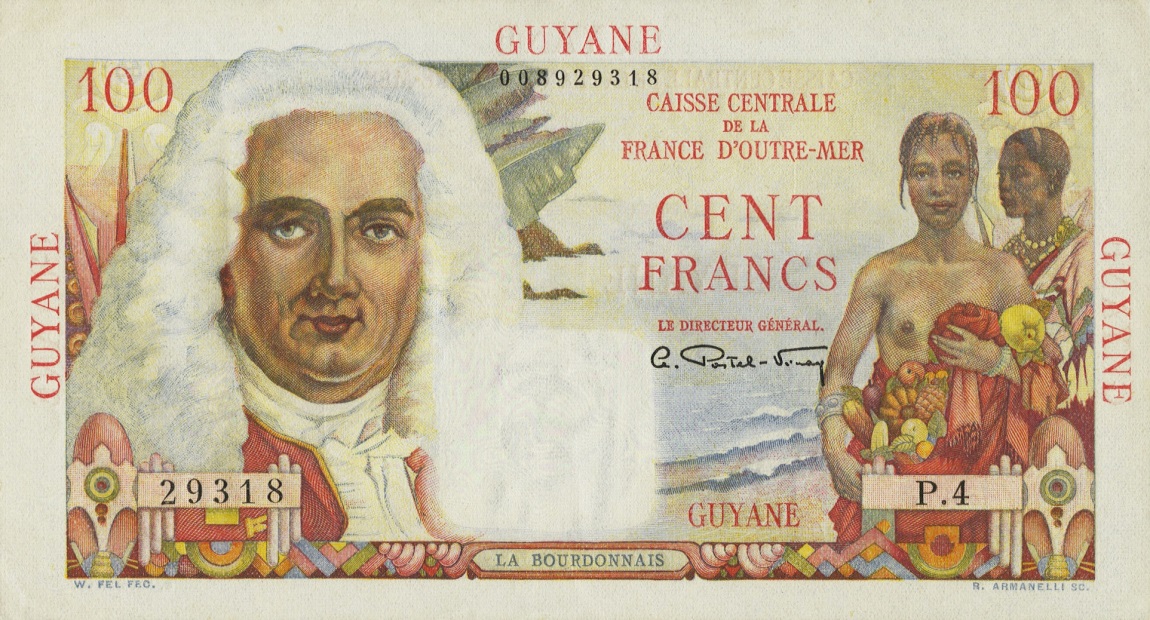 Front of French Guiana p23a: 100 Francs from 1947