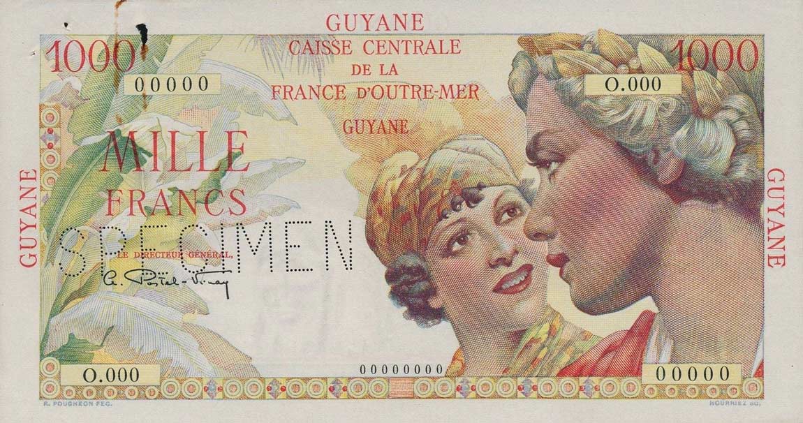 Front of French Guiana p25s: 1000 Francs from 1947