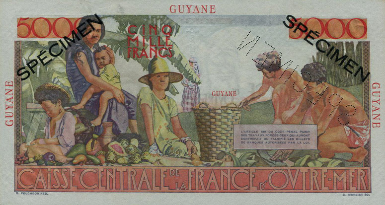 Back of French Guiana p26s: 5000 Francs from 1947