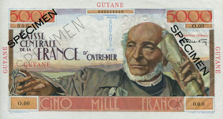 Front of French Guiana p26s: 5000 Francs from 1947