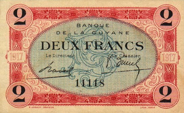Front of French Guiana p6: 2 Francs from 1916