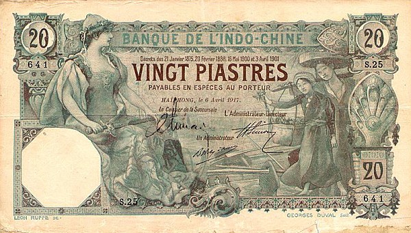 Front of French Indo-China p17b: 20 Piastres from 1917