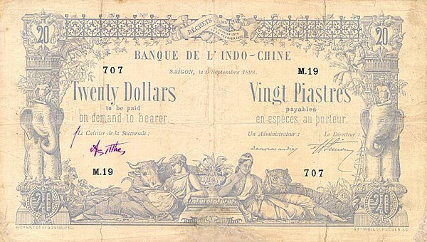 Front of French Indo-China p30: 20 Dollars from 1898