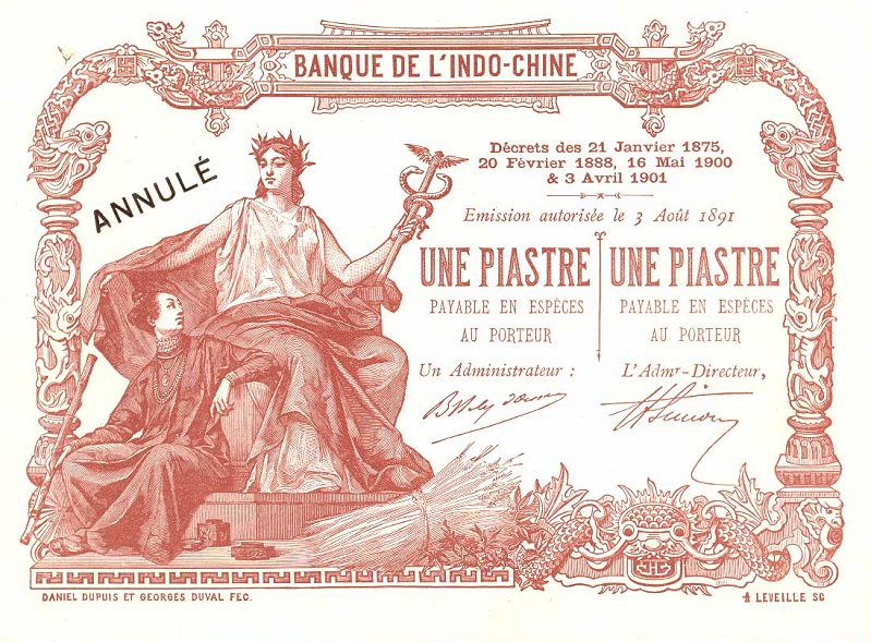 Front of French Indo-China p34b: 1 Piastre from 1909