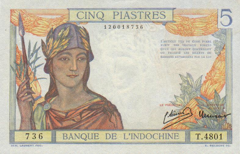 Front of French Indo-China p55c: 5 Piastres from 1946