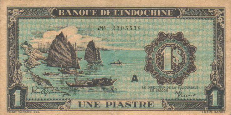 Front of French Indo-China p59a: 1 Piastre from 1942