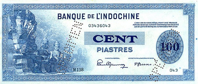 Front of French Indo-China p78s: 100 Piastres from 1945
