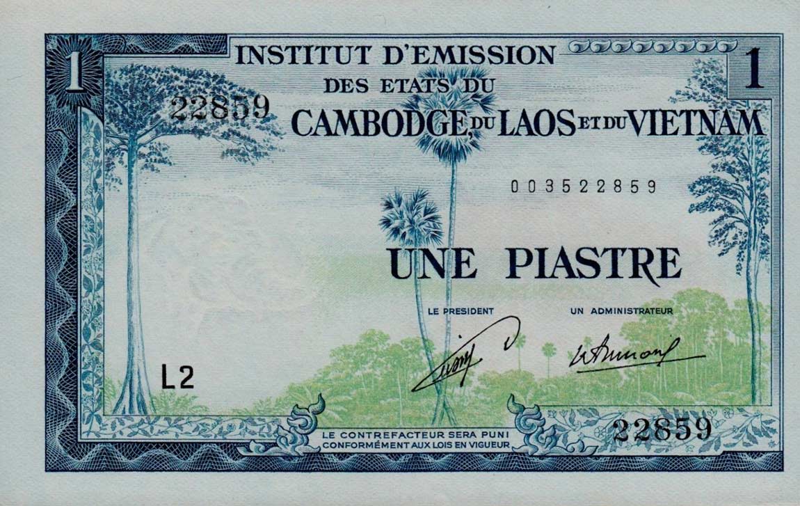 Front of French Indo-China p100a: 1 Piastre from 1954