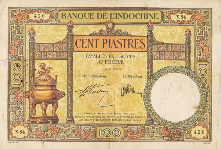 Front of French Indo-China p51b: 100 Piastres from 1927