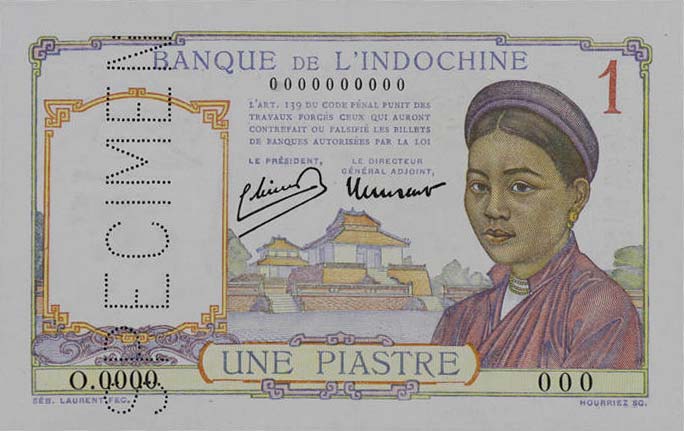 Front of French Indo-China p54s: 1 Piastre from 1932