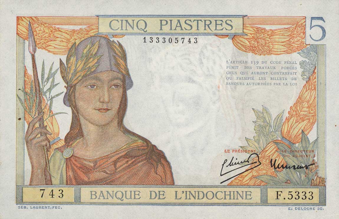 Front of French Indo-China p55d: 5 Piastres from 1949