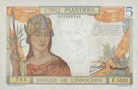 Gallery image for French Indo-China p55d: 5 Piastres