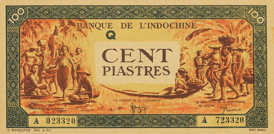 Front of French Indo-China p73: 100 Piastres from 1942